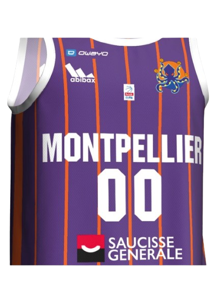 Maillot domicile du Montpellier Basketball zoomé vu de côté