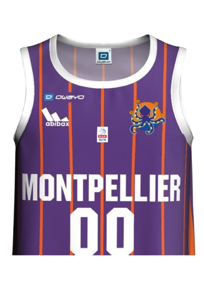 Maillot domicile du Montpellier Basketball zoomé vu de face