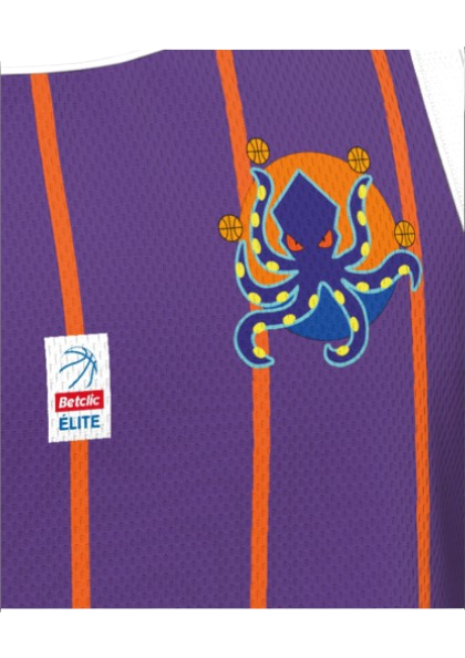 Zoom sur le logo sur le maillot domicile du Montpellier Basketball