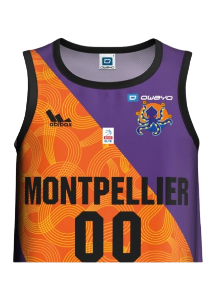 Maillot extérieur du Montpellier Basketball zoomé vu de face