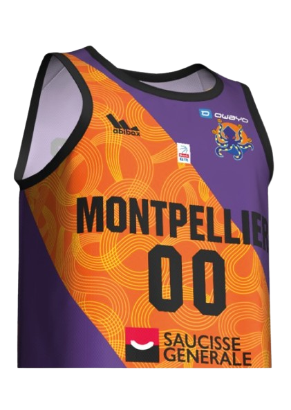 Maillot extérieur du Montpellier Basketball zoomé vu de côté