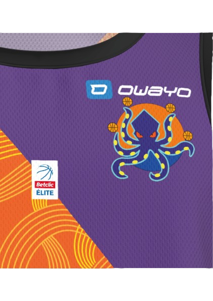 Maillot extérieur du Montpellier Basketball zoomé sur le logo
