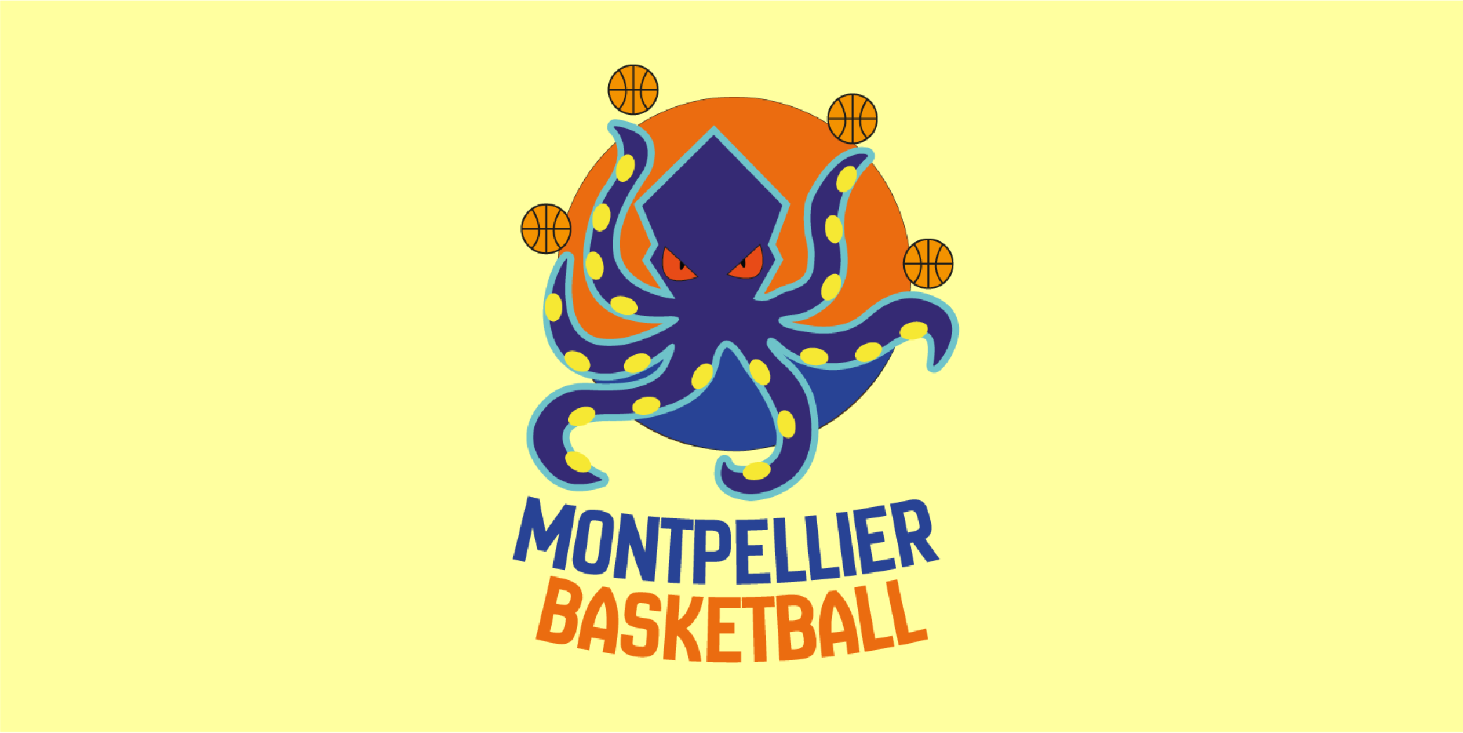 Logo officiel du Montpellier Basketball sur fond jaune