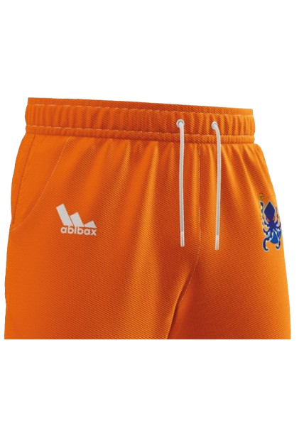 Zoom sur le survêtement orange du Montpellier Basketball vu de côté