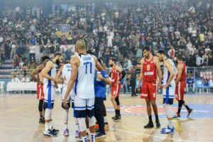 Joueurs du Montpellier Basketball lors d'un match en championnat